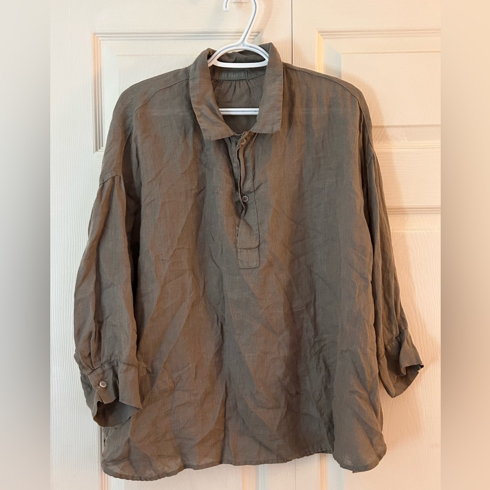 CP Shades Gigi 100%Linen Brown Blouse Large